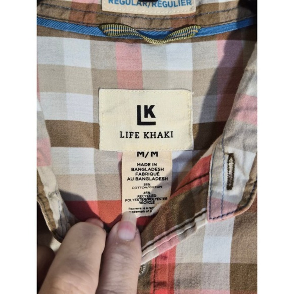 Life Khaki by Haggar Mens Plaid Button Down Shirt Medium Orange Tan Regular Fit - Picture 4 of 8